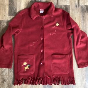 Disney Store Winnie The Pooh Fleece Jacket Fringe Bottom Button Medium M